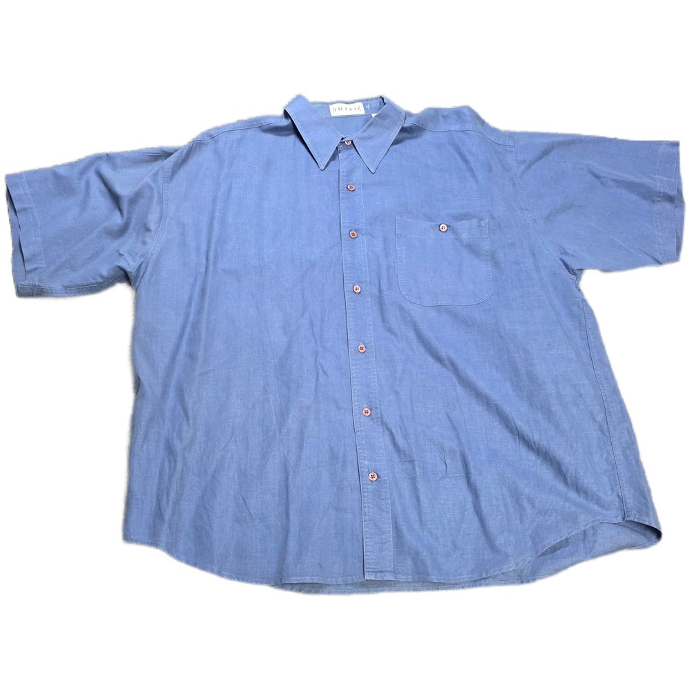 Vintage Intro Linen Short Sleeve‎ Button Down Shirt Men's Size XL Blue Pocket